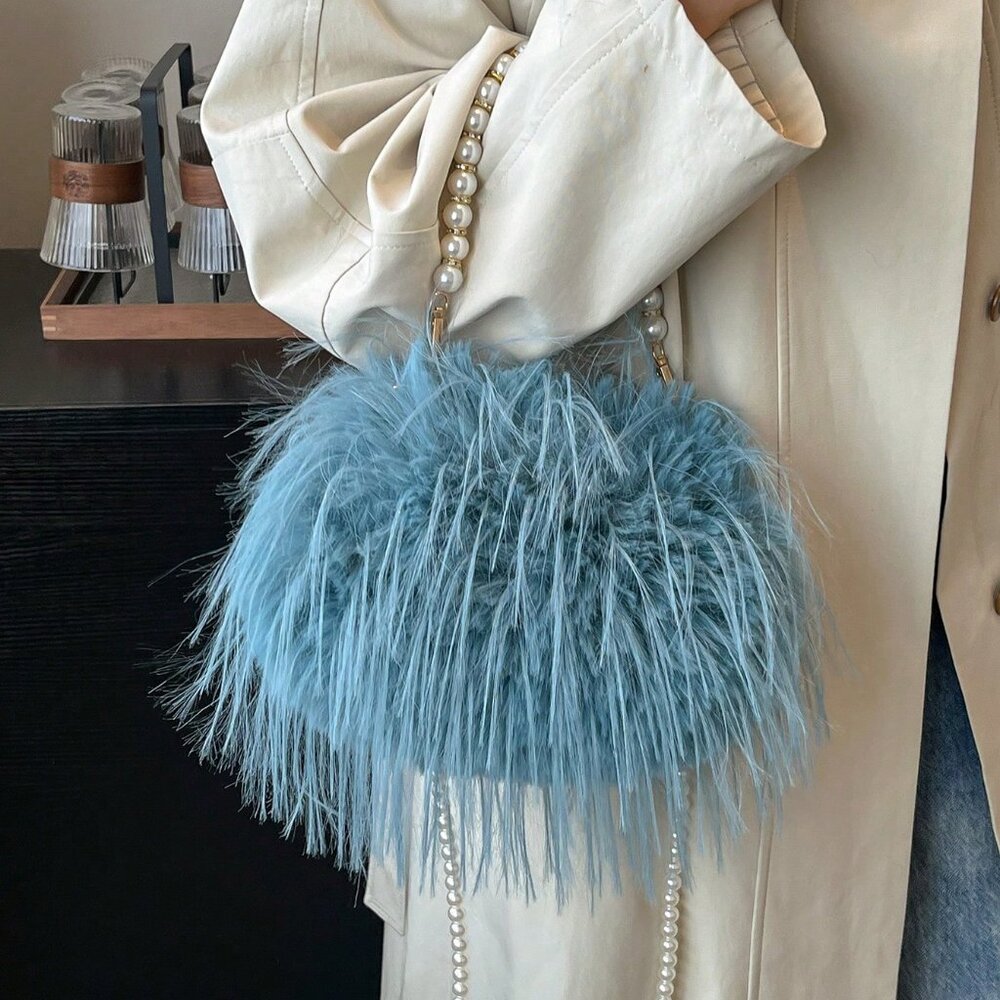 Blue Glamorous Women's Versatile Shoulder Flap Chain Handbag